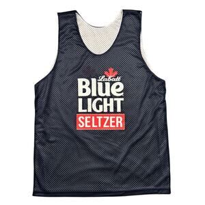 Labatt Blue Light Seltzer Reversible Navy Blue White Mesh Tank Top Mens Medium